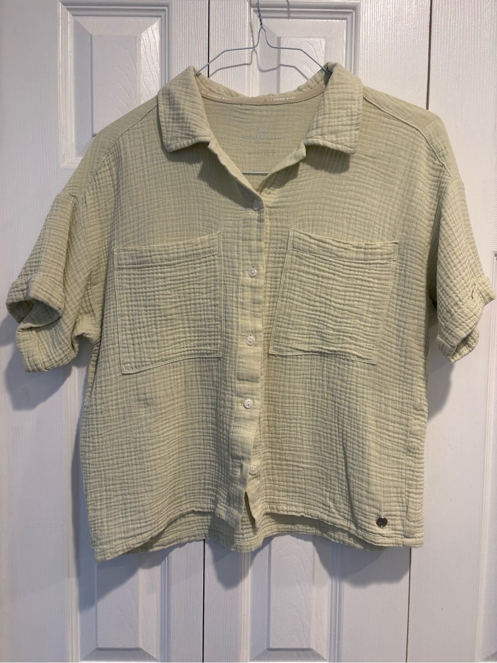 Andrew Marc Light Sage Green Gauze Button Shirt
